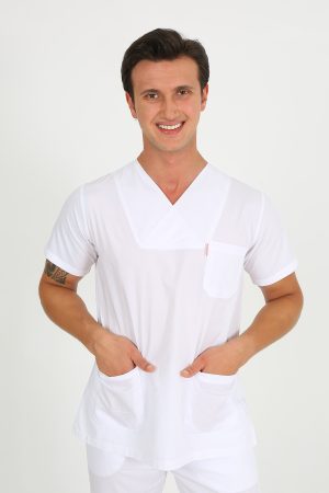 Erkek Doktor Hemşire Öğrenci Forma ZARF YAKA BEYAZ Likrasız