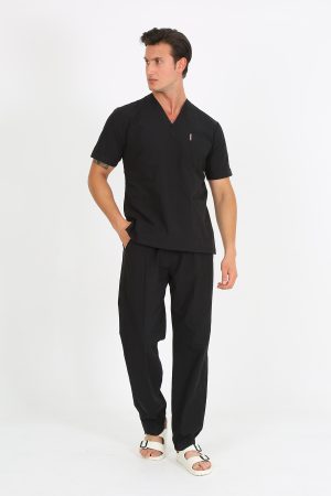 Erkek Doktor Hemşire Öğrenci Forma Takımı ALPAKA SİYAH LİKRALI