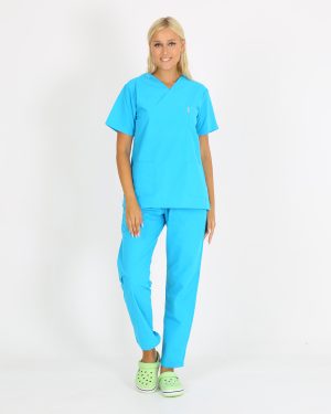 Kadın Doktor Hemşire Öğrenci Forma TURKUAZ TakımıTERRY COTTON Likrasız